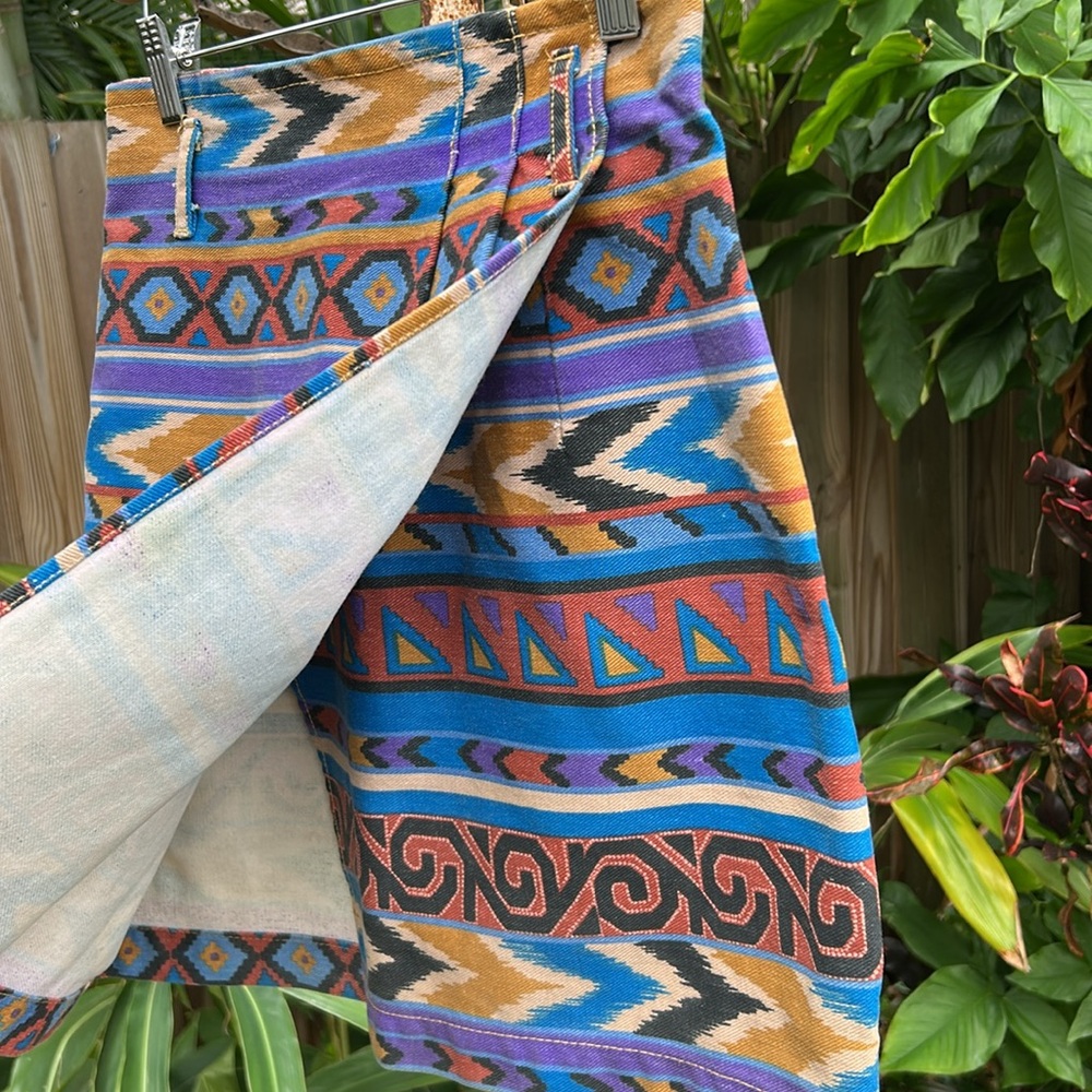 Vintage Switch USA made in USA cotton Aztec faux wrap mini skirt - Picture 3 of 8